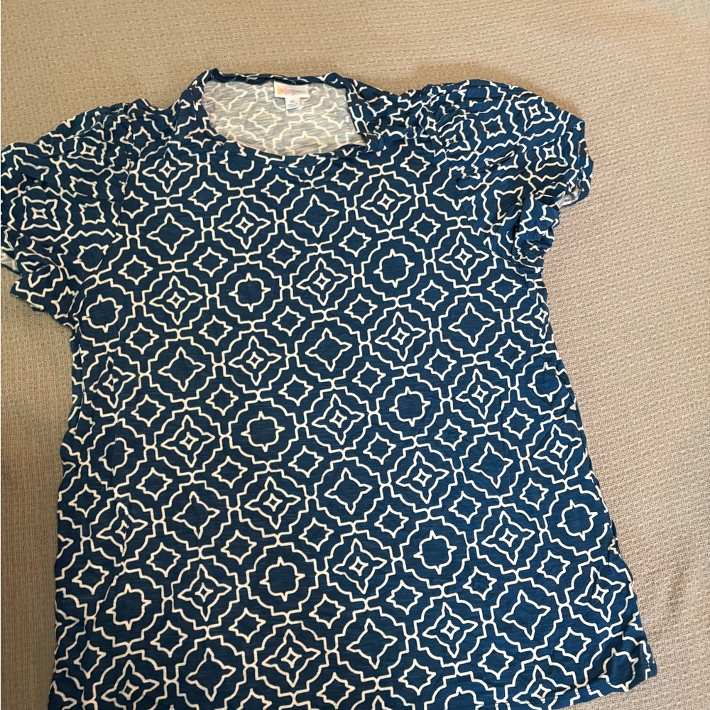 LuLaRoe Navy and White Geometric Kids Tee